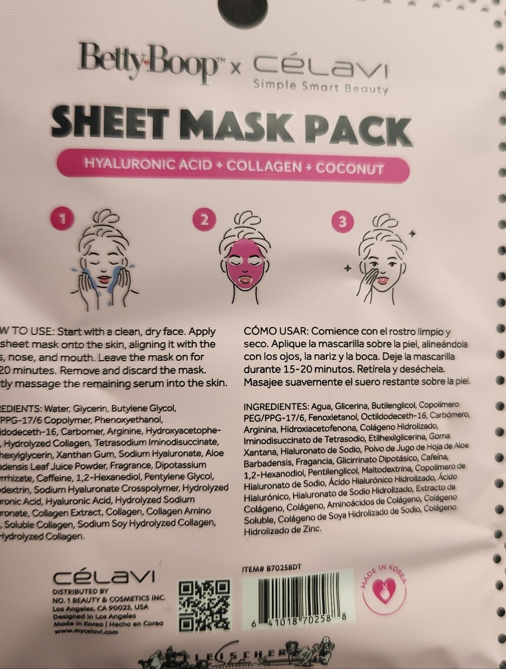 Betty Boop x Celavi Sheet Mask Bundle- 3 packs New - Picture 4 of 4